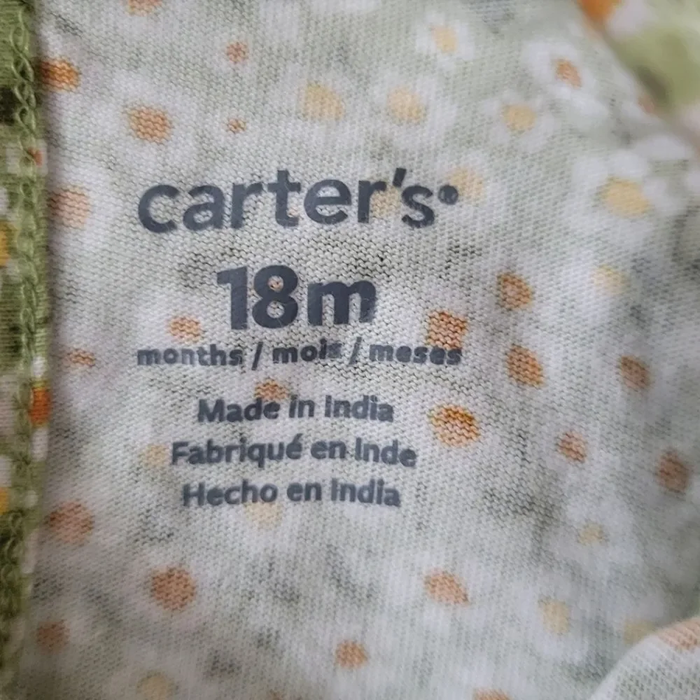 Carter's Green Floral Long Sleeve Ruffled Onesie Baby Outfit
